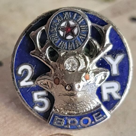 Brooch Women Vintage Pin BPOE 25 Year Elk Silver Tone Blue Enamel Service Pin - Picture 6 of 10